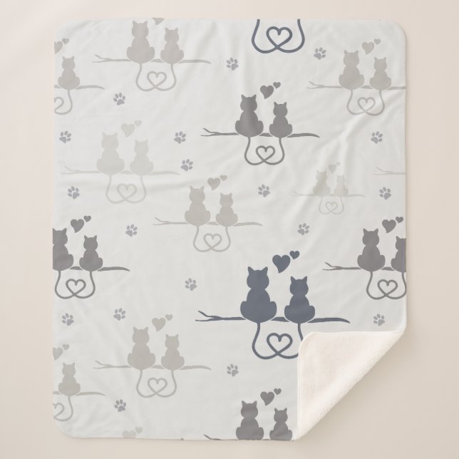 Couverture Sherpa Chats en amour Animaux modernes Silhouette Motif (Devant)