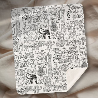Couverture Sherpa Chats et chatons modernes en noir et blanc à motif