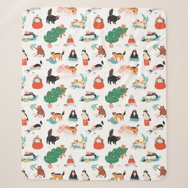 Couverture Sherpa Chats et Motifs de Noël (Devant)