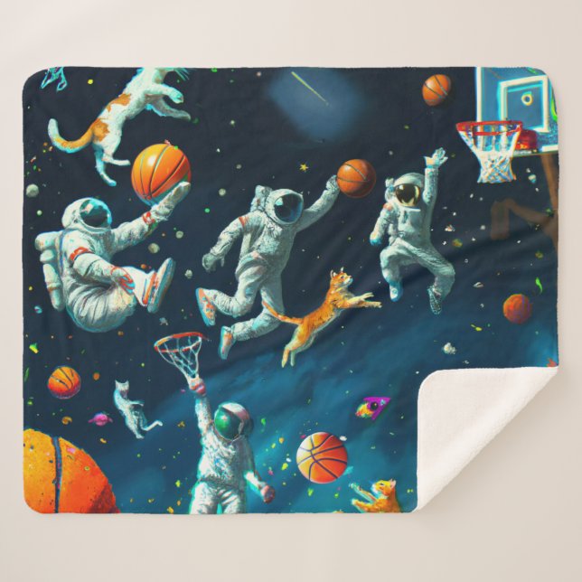 Couverture Sherpa Chats jouant au basket-ball dans l'espace avec des (Devant (Horizontal))