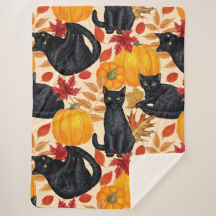 Couverture Sherpa Chats noirs et citrouilles
