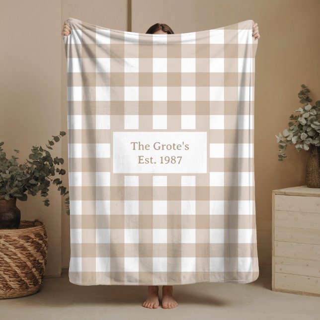 Couverture Sherpa Checkered Neutral Beige Sherpa Blanket Family Name (Créateur téléchargé)