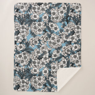 Couverture Sherpa Cherry blossom in white and blue