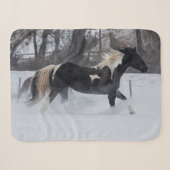 Couverture Sherpa Cheval à travers la neige (Devant (Horizontal))