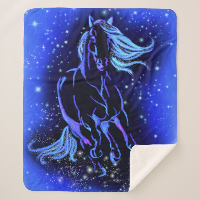 Couverture Sherpa Cheval Bleu Sherpa Blanket Courant La Nuit (Devant)