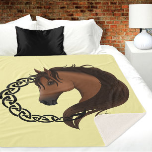 Couverture Sherpa Cheval Brown celtique Jaune