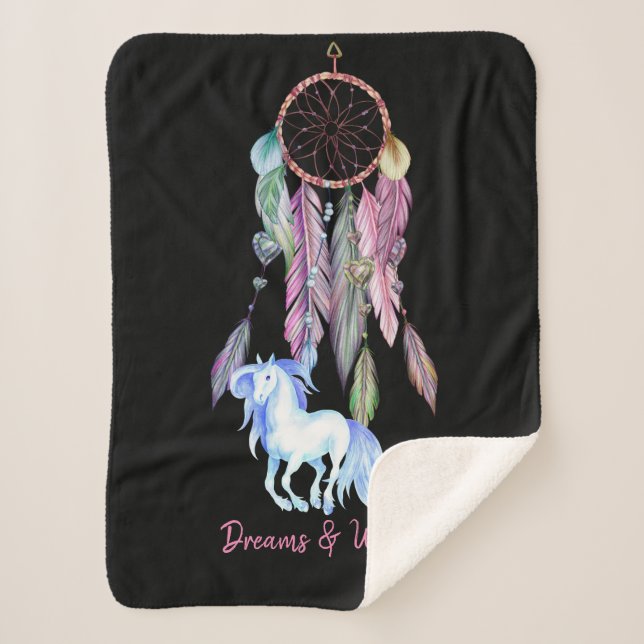 Couverture Sherpa Cheval et Dreamcatcher ~ Rêves et voeux BOHO (Devant)