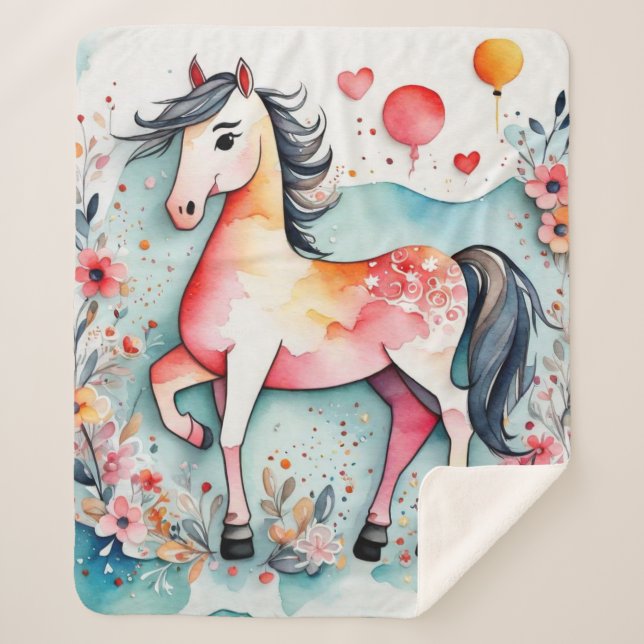 Couverture Sherpa Cheval floral mignon (Devant)