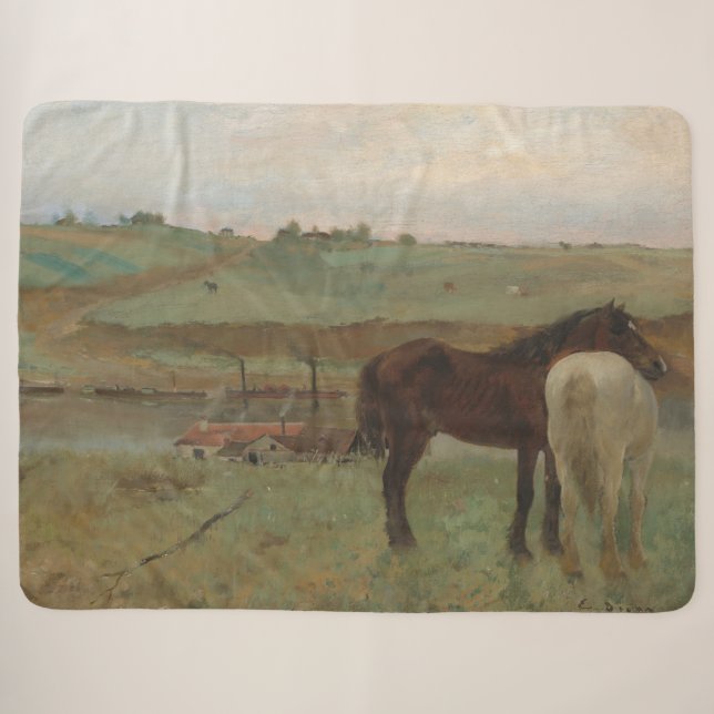 Couverture Sherpa Chevaux dans une prairie, Peinture à l'huile, Edga (Devant (Horizontal))