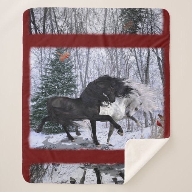 Couverture Sherpa Chevaux de Noël 2022 - changer de couleur arrière  (Devant)