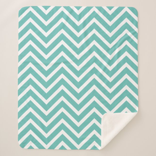 Couverture Sherpa Chevron Motif Décor Lumière Turquoise Et Blanc (Devant)
