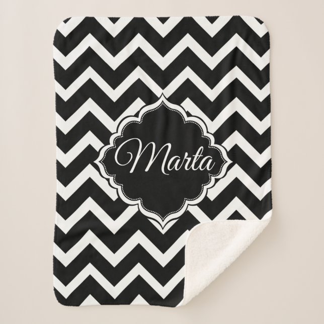 Couverture Sherpa Chevron Noir Et Blanc Monogramme (Devant)