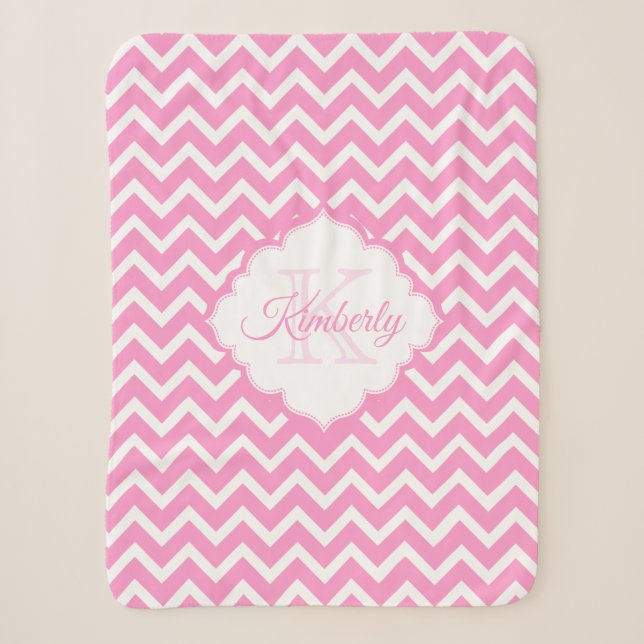 Couverture Sherpa Chevron Rose Et Blanc Monogramme (Devant)