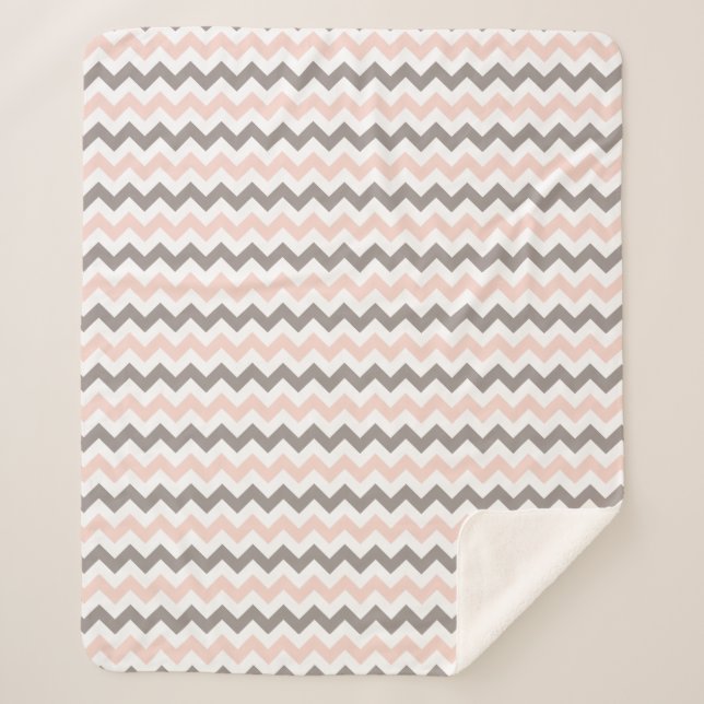Couverture Sherpa Chevron rose et gris (Devant)