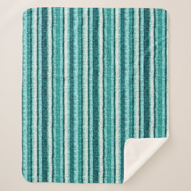 Couverture Sherpa Chic blanc rayé turquoise (Devant)