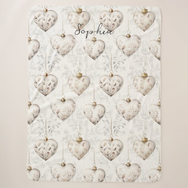 Couverture Sherpa Chic Cream Grey Hearts Ornaments   (Devant)