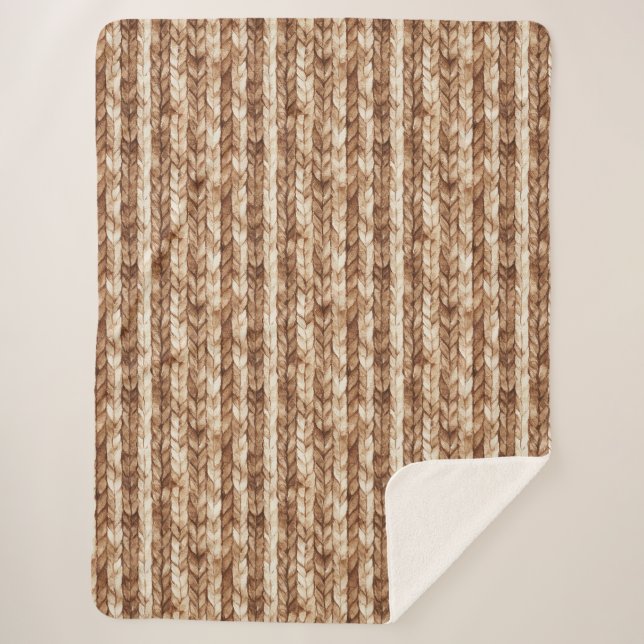 Couverture Sherpa Chic Crème Brown Faux Tissus (Devant)