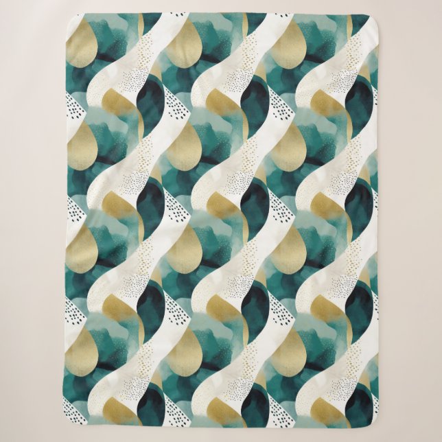 Couverture Sherpa Chic Gold Green White Abstrait (Devant)