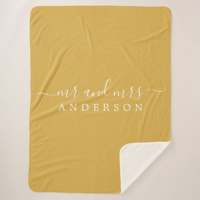 Couverture Sherpa Chic Newlysée M. Mme Yellow Ochre Monogramme (Devant)