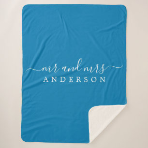 Couverture Sherpa Chic Newlysée Mr Mme Ibiza Blue Monogram