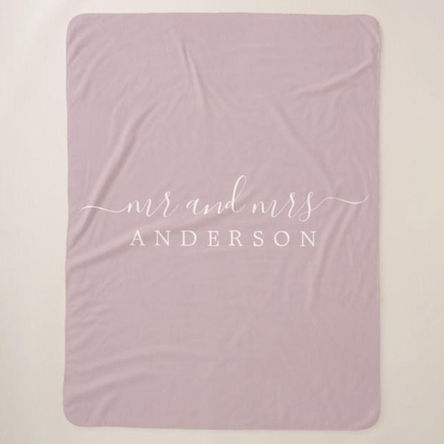 Couverture Sherpa Chic Nouveau marié M. Mme Pastel Purple Monogramme (Devant)