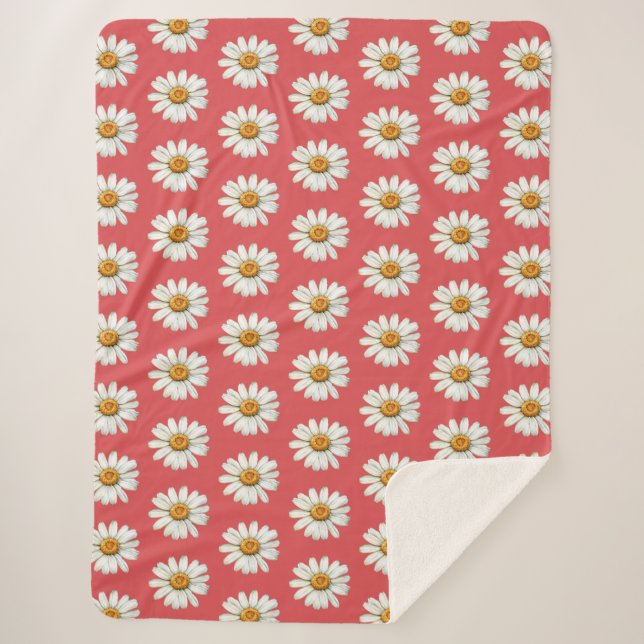 Couverture Sherpa Chic Red White Daisy Flowers Birthday (Devant)