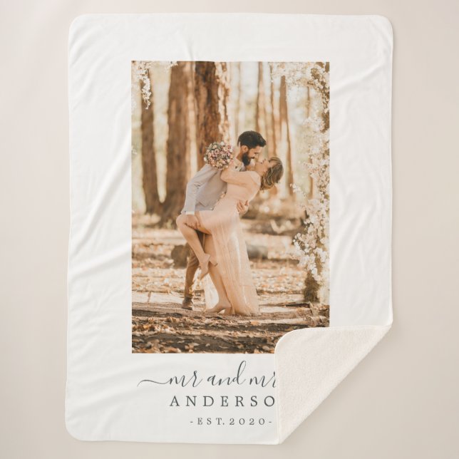 Couverture Sherpa Chic Script nouvellement marié M. Mme Monogram Pho (Devant)