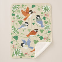 Chickadee Chanson Beige Sherpa Blanket