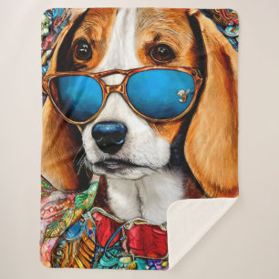 Couverture Sherpa Chien beagle avec lunettes de soleil