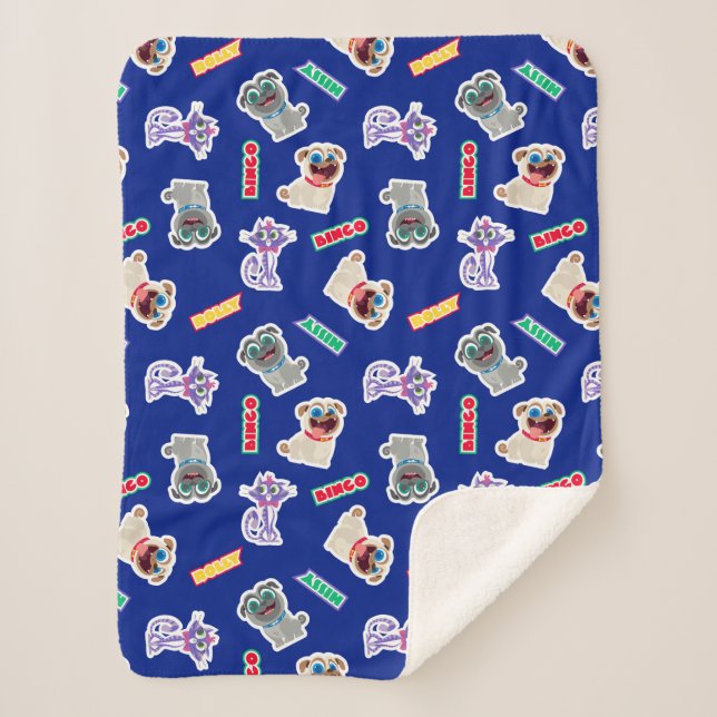 Couverture Sherpa Chien Chien Chien Pals bleu Motif de caractères (Devant)