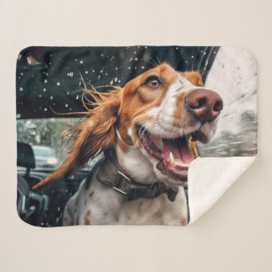 Couverture Sherpa Chien excité sur Rainy Car Ride Art
