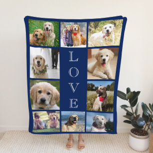 Couverture Sherpa Chien Love 10 Photo Collage Bleu