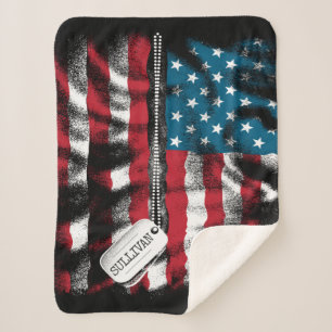 Couverture Sherpa Chien militaire personnalisé Tags USA Drapeau