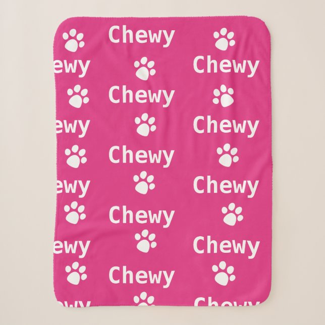 Couverture Sherpa Chien Paw Nom Rose Blanc (Devant)