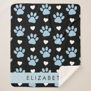Couverture Sherpa Chien Paws, Blue Paws, White Hearts, Votre Nom