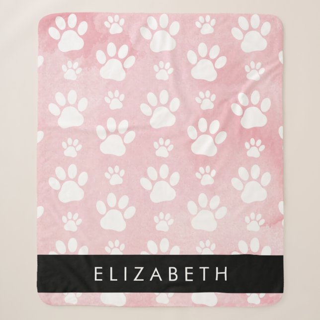 Couverture Sherpa Chien Paws, White Paws, Aquarelles roses, Votre No (Devant)