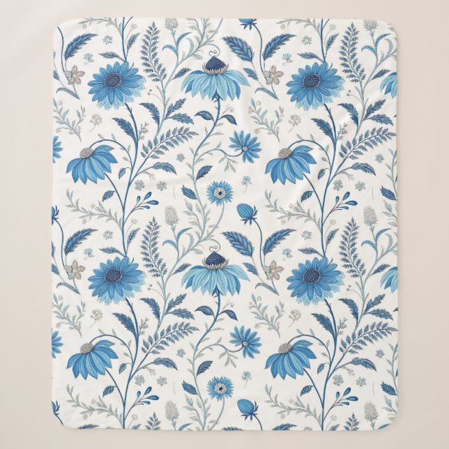Couverture Sherpa Chinoiserie Blue Echinacea Pattern (Devant)