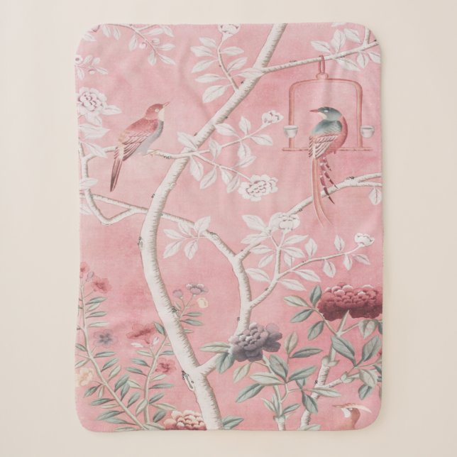 Couverture Sherpa Chinoiserie rose (Devant)