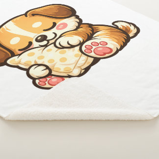 Couverture Sherpa Chiot endormi mignon avec oreiller