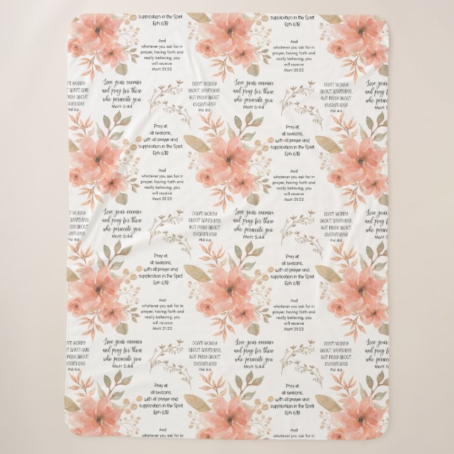 Couverture Sherpa Christian PRAYER Peach Floral (Devant)