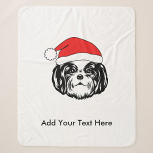 Couverture Sherpa Christmas Shih Tzu Chien Santa Hat