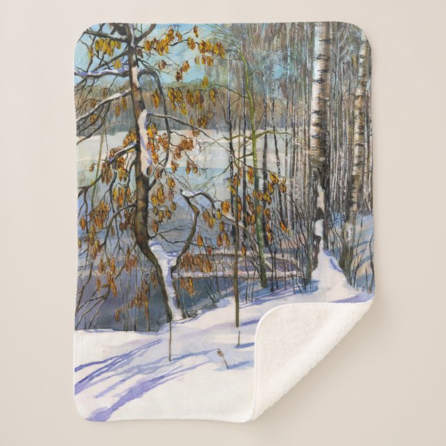 Couverture Sherpa Chute de neige aquarelle peinture (Devant)