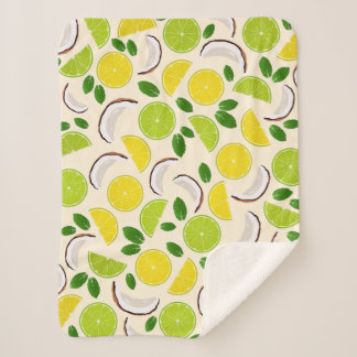 Couverture Sherpa Citron chaux noix de coco et menthe joyeux motif