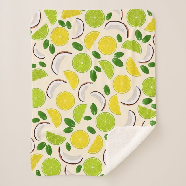 Couverture Sherpa Citron chaux noix de coco et menthe joyeux motif (Devant)