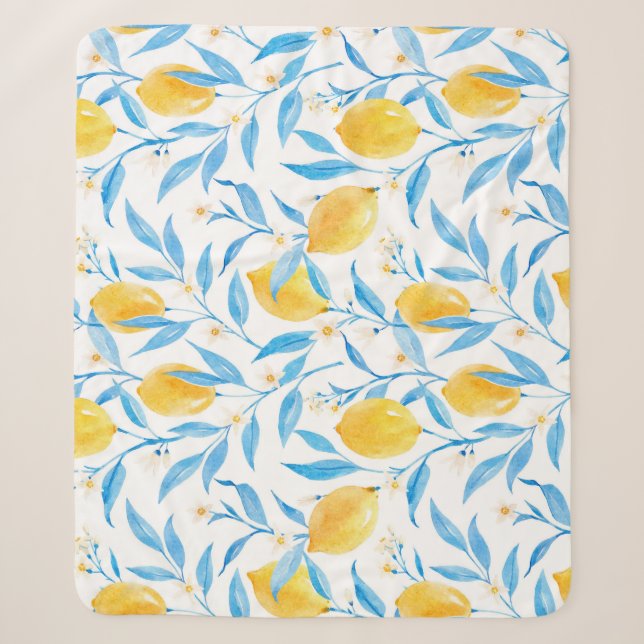 Couverture Sherpa citrons aquarelle : motif dessiné à la main. (Devant)
