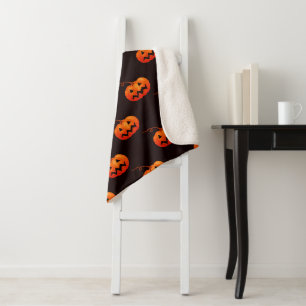 Couverture Sherpa Citrouille D'Halloween, Citrouille Orange Trou Ou