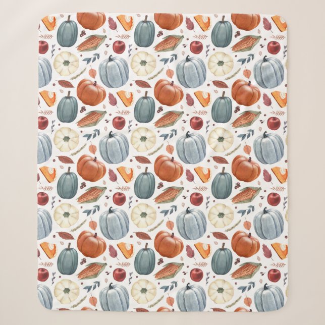 Couverture Sherpa Citrouilles d'automne et feuilles d'automne Motif (Devant)