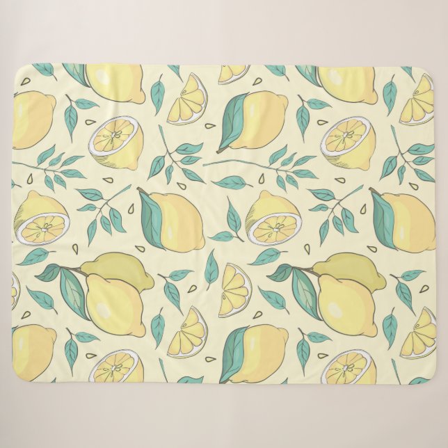 Couverture Sherpa Citrus de citron moderne jaune d'été Personnalisé (Devant (Horizontal))