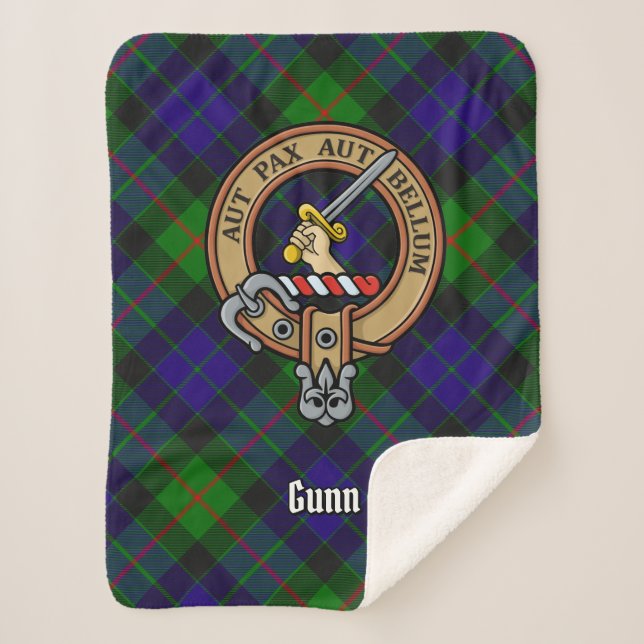 Couverture Sherpa Clan Gunn Crest sur Tartan (Devant)