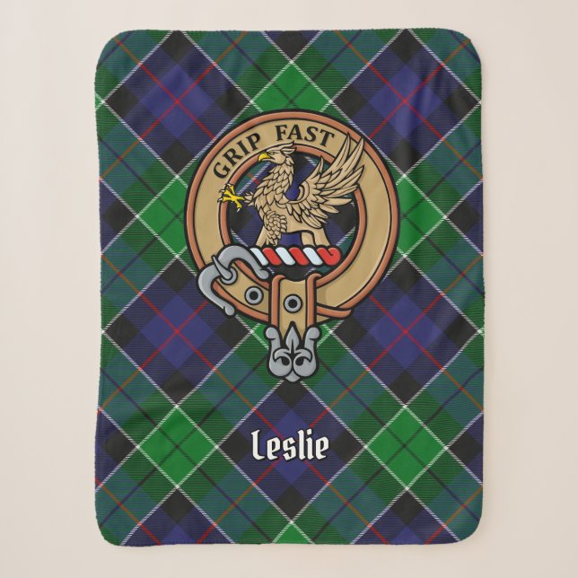 Couverture Sherpa Clan Leslie Crest sur la chasse Tartan (Devant)